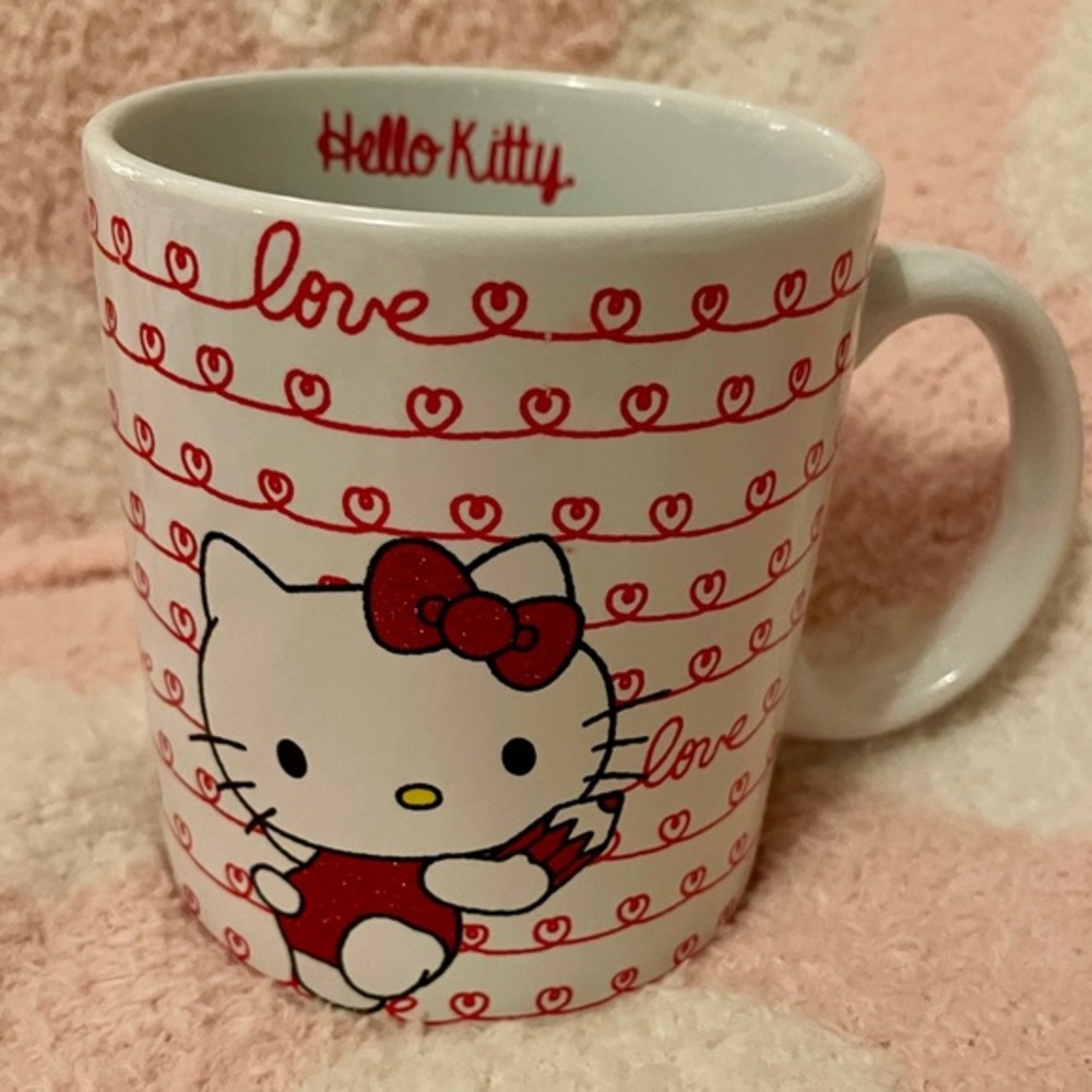 HELLO KITTY Valentine Love Script Sanrio 🩷❤️ Ceramic Coffee Mug NEW 20oz